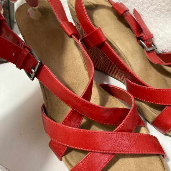 Red wedge sandals leather - Picture 2 of 4